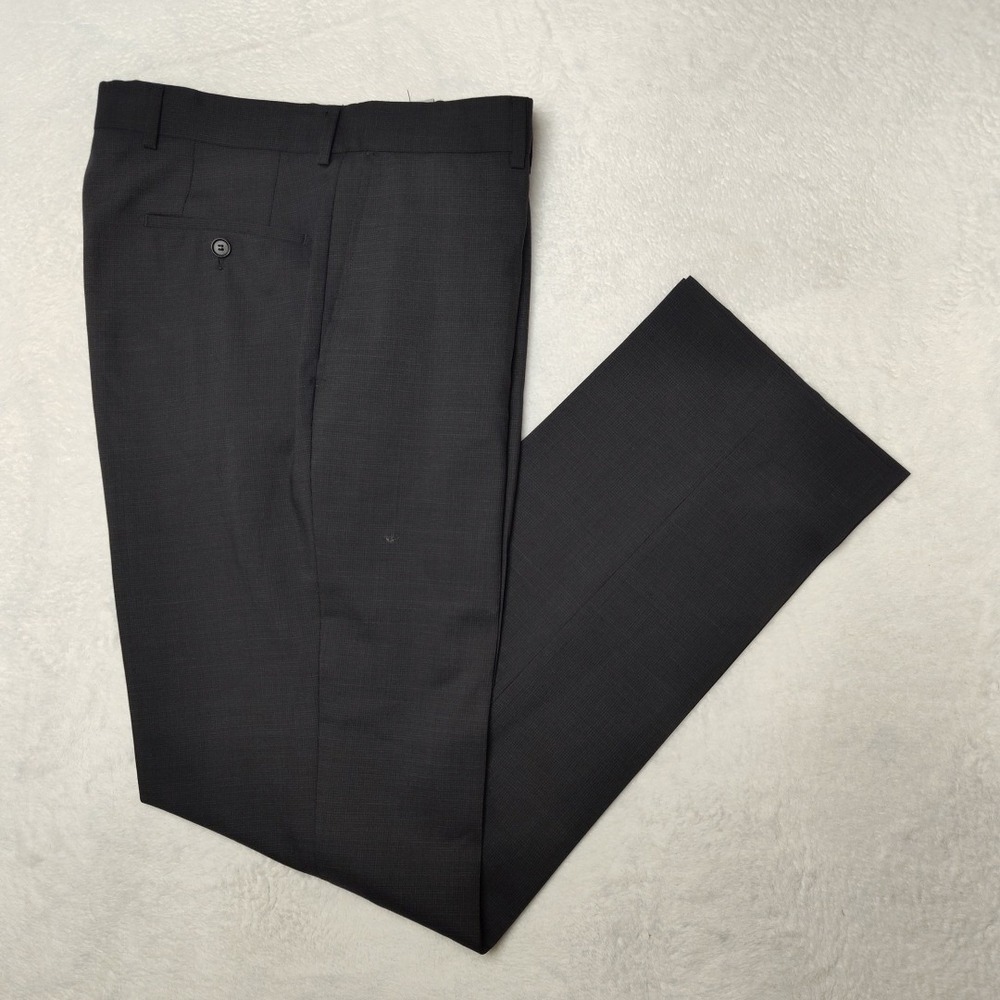 Hugo Boss Pants Mens 35x36 Gray Wool Check James Brown Flat Front Dress Work